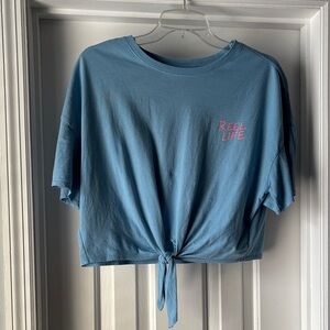 Reel Life Casual Blue Tie-Front Crop Top